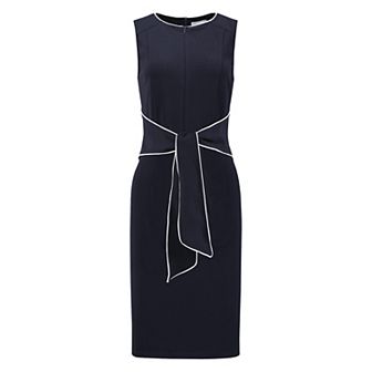 Women's Contrast Color Pencil Dresses Zipper Neck Tie Waist Sheath Dress