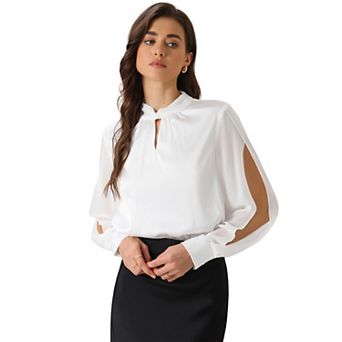 Satin Blouse for Women's Casual Office Twist Keyhole Neck Chiffon Slit Sleeve Tops