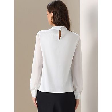 Satin Blouse for Women's Casual Office Twist Keyhole Neck Chiffon Slit Sleeve Tops