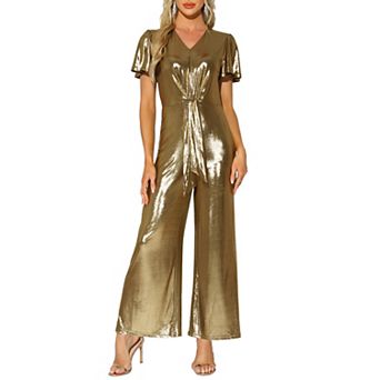 Jumpsuits for Women's V Neck Short Sleeve Self Tie Front Casual Suit Set