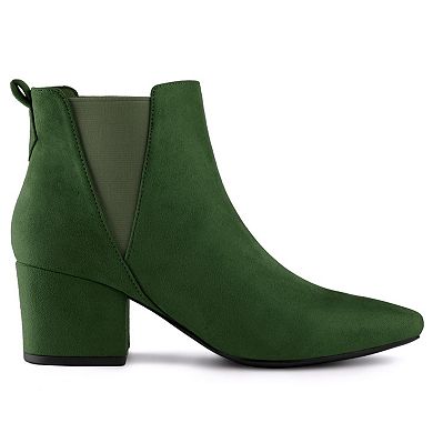 Women's Pointed Toe Block Heel Ankle Chelsea Boots