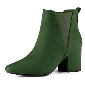 Women's Pointed Toe Block Heel Ankle Chelsea Boots