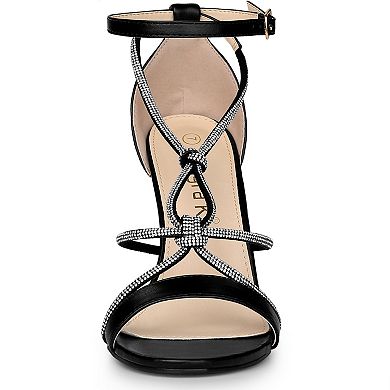 Women's Rhinestone Knot Strap Stiletto Heels Sandals