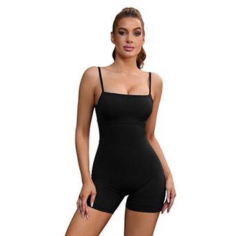 Women's Square Neck Bodysuit Spaghetti Strap Backless Tummy Control Cami Bodyshort Shapewear