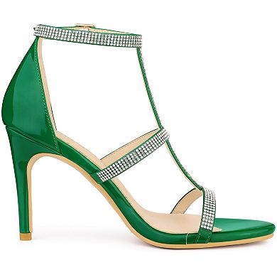 Women's Rhinestone Ankle Strap Stiletto High Heel Sandals