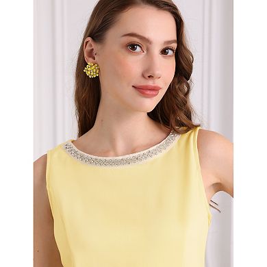 Women's Rhinestone Boat Neck Dresses Sleeveless Pencil Sheath Dress