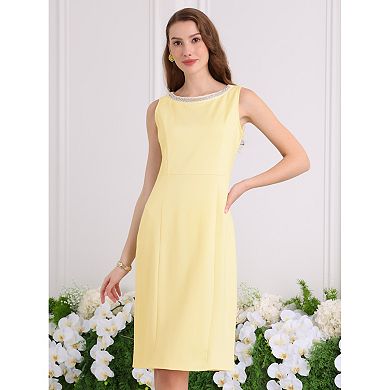 Women's Rhinestone Boat Neck Dresses Sleeveless Pencil Sheath Dress