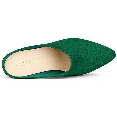 Women's Pointed Toe Slip On Block Heel Slide Mules