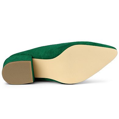 Women's Pointed Toe Slip On Block Heel Slide Mules