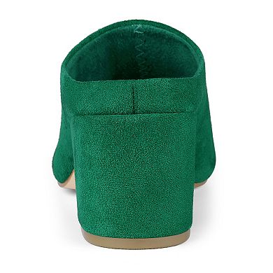 Women's Pointed Toe Slip On Block Heel Slide Mules