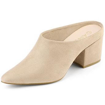 Women's Pointed Toe Slip On Block Heel Slide Mules
