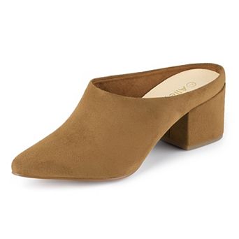 Women's Pointed Toe Slip On Block Heel Slide Mules