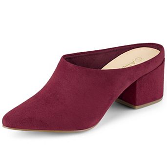 Women's Pointed Toe Slip On Block Heel Slide Mules