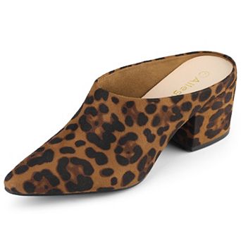 Women's Pointed Toe Slip On Block Heel Slide Mules
