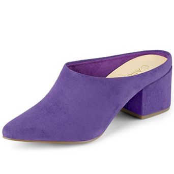 Women's Pointed Toe Slip On Block Heel Slide Mules