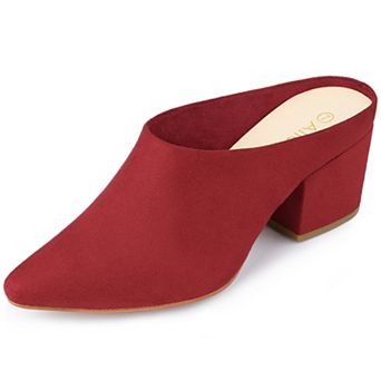 Women's Pointed Toe Slip On Block Heel Slide Mules