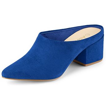 Women's Pointed Toe Slip On Block Heel Slide Mules