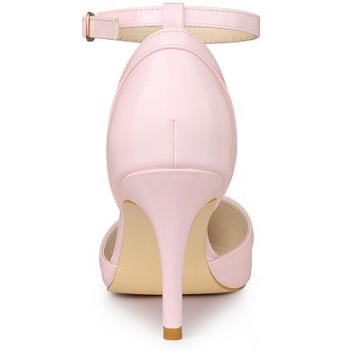 Women's Pointed Toe Stiletto High Heel Pumps Ankle Strap Wedding Bridal Evening Party Dress Shoes