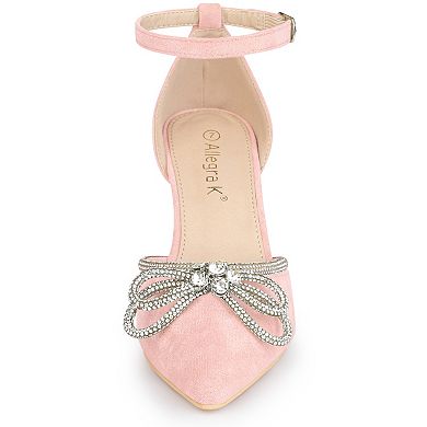 Women's Rhinestones Bow Ankle Strap Stiletto Heel Sandals Pumps