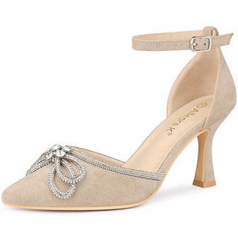 Women's Rhinestones Bow Ankle Strap Stiletto Heel Sandals Pumps
