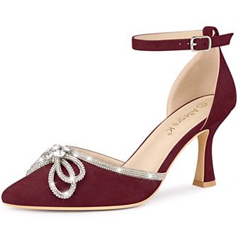 Women's Rhinestones Bow Ankle Strap Stiletto Heel Sandals Pumps