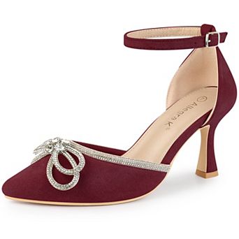 Women's Rhinestones Bow Ankle Strap Stiletto Heel Sandals Pumps