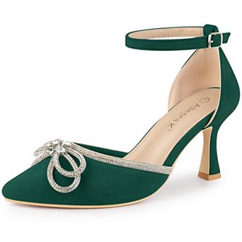 Women's Rhinestones Bow Ankle Strap Stiletto Heel Sandals Pumps