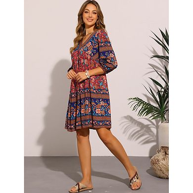 Dress for Women's V Neck Floral Print Loose Casual Midi Dress
