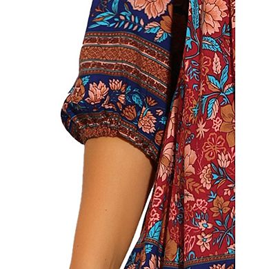 Dress for Women's V Neck Floral Print Loose Casual Midi Dress