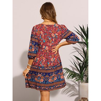 Dress for Women's V Neck Floral Print Loose Casual Midi Dress