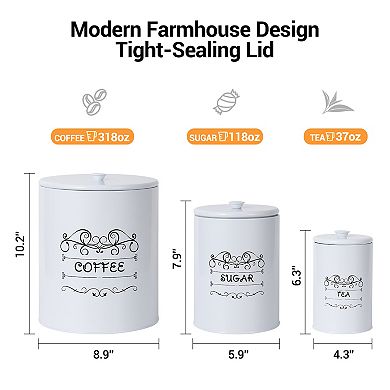 Canister Set for Kitchen Counter, for Coffee, Sugar, Tea Storage, 473oz Total