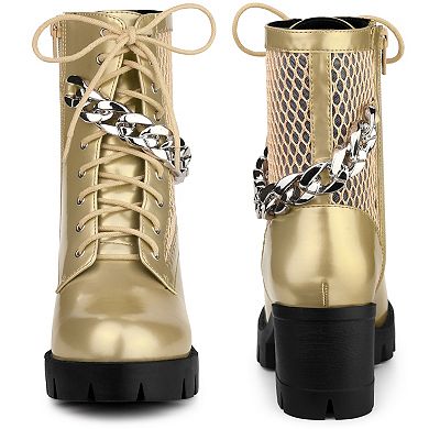 Women's Platform Lace Up Mesh Lug Sole Chunky Heel Combat Boots