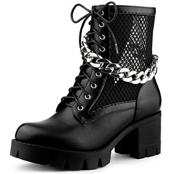 Women's Platform Lace Up Mesh Lug Sole Chunky Heel Combat Boots