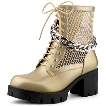 Women's Platform Lace Up Mesh Lug Sole Chunky Heel Combat Boots
