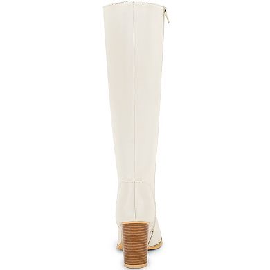 Women's Round Toe Block Heeled Knee High Boots
