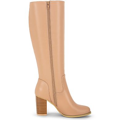 Women's Round Toe Block Heeled Knee High Boots