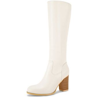 Women's Round Toe Block Heeled Knee High Boots