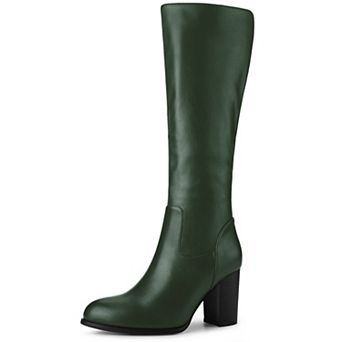 Women's Round Toe Block Heeled Knee High Boots