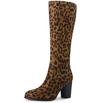 Women's Round Toe Block Heeled Knee High Boots