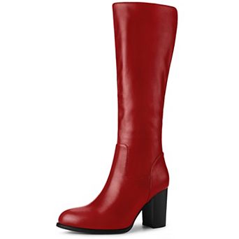 Women's Round Toe Block Heeled Knee High Boots