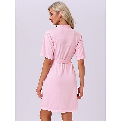 Women's Robe Soft V Neck Short Sleeve Cozy Bath Robe with Pocket Lightweight Loungewear