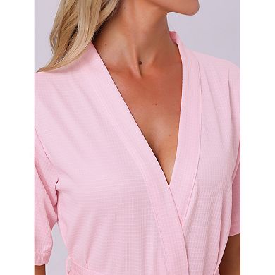 Women's Robe Soft V Neck Short Sleeve Cozy Bath Robe with Pocket Lightweight Loungewear