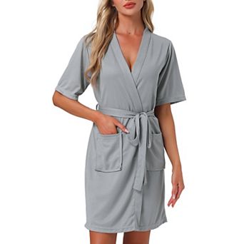 Women's Robe Soft V Neck Short Sleeve Cozy Bath Robe with Pocket Lightweight Loungewear