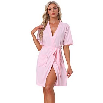 Women's Robe Soft V Neck Short Sleeve Cozy Bath Robe with Pocket Lightweight Loungewear