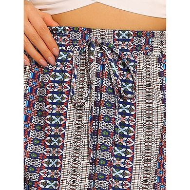 Summer Boho Skirt for Women's Elastic High Waist A-Line Spring Printed Midi Skirt