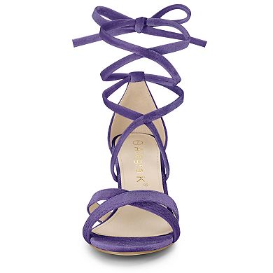 Women's Velvet Lace Up Clear Heels Block Heel Sandals