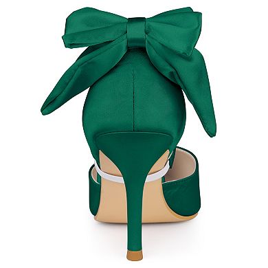 Women's Pointed Toe Bow Satin Stiletto Heels Pumps