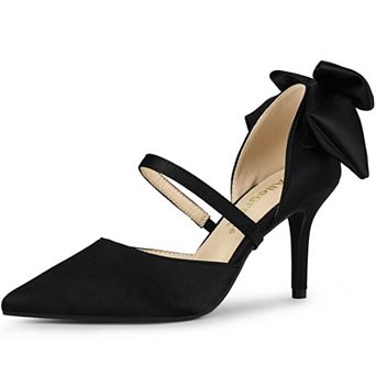 Women's Pointed Toe Bow Satin Stiletto Heels Pumps