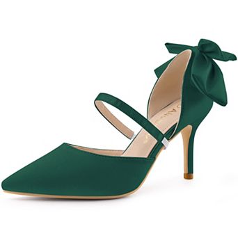 Women's Pointed Toe Bow Satin Stiletto Heels Pumps