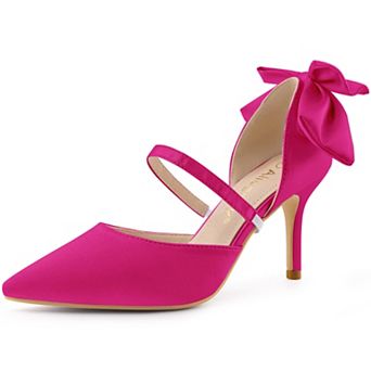Women's Pointed Toe Bow Satin Stiletto Heels Pumps